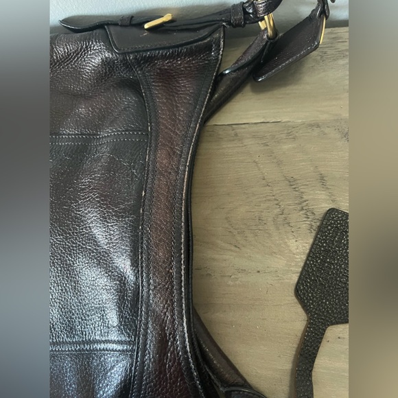 Prada Vitello Hobo bag large tote Deerskin leather dark cherry red gold logo - Picture 11 of 14